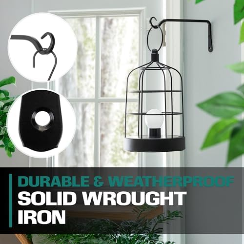 Plant Hanger Bracket for Outdoor - Heavy Duty Hanging Plant Hooks - Forged Wrought Iron Flower Pot Hangers - Black Hanging Hooks for Bird Feeders, Planters, Lanterns - Set of 4