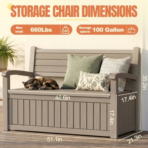 Storage Bench Outdoor Deck Box, 130 Gallon Lockable Patio Furniture