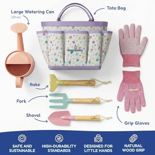 Gardening Set, Tool Kit, for Kids, STEM, Includes Tote Bag, Spade, Watering Can, Rake, Fork, Trowel and Gloves, Egg Hunt