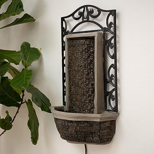 XBrand 30.31 in. H Stone and Black Polyresin Metal Wall-Mounted Waterfall Fountain with Pump for Indoor Outdoor Home, Patio and Garden Art Centerpiece