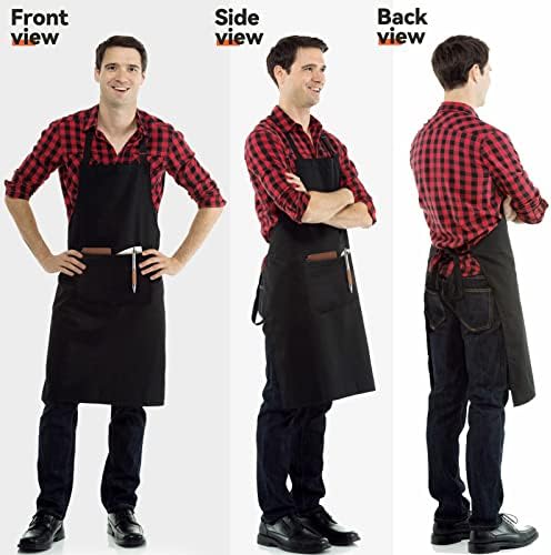 2 Pack Kitchen Cooking Aprons, Adjustable Bib Soft Chef Apron with 2 Pockets for Men Women (Black,2)