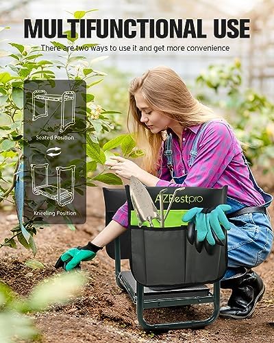 Garden Kneeler and Seat Heavy Duty, Upgraded Foldable Gardening Stool - Widened to 10" Stable Wear-resistant Prevent Knee and Back Pain, Beautiful Logo high-end 2 Large Tool Bags Gift for Women