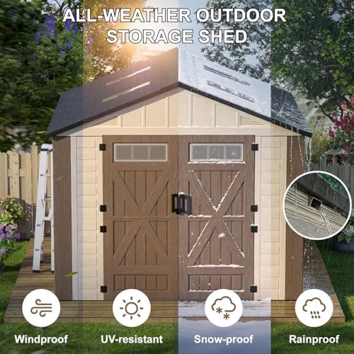 8x10 Ft Outdoor Storage Shed with Floor, Large Resin Outdoor Sheds