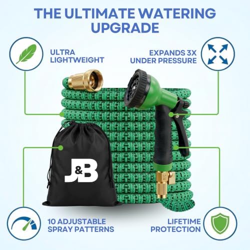 J&B XpandaHose 75ft Expandable Garden Hose, Lightweight, Brass Connectors