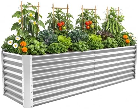 8x2x2FT Galvanized Raised Garden Beds Outdoor,Planter Raised Beds for Gardening, Vegetables, Flowers,Large Metal Garden Box,Deep Plant Flower pots Outdoor (Galvanized, 1Pack)