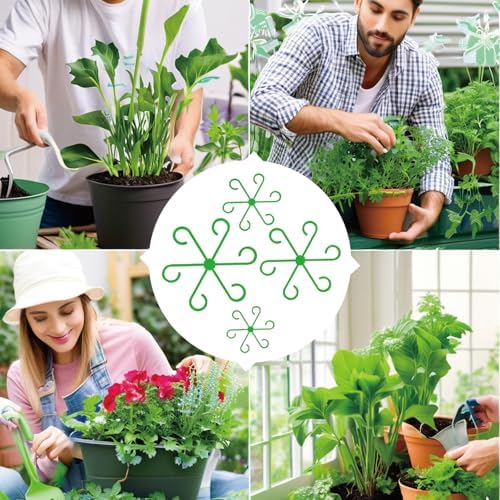 4 Pcs Plant Stem Support Reusable Plant Growth Accessories, Different Sizes Climbing Plant Stakes for Indoor Plants to Decorative (Green)