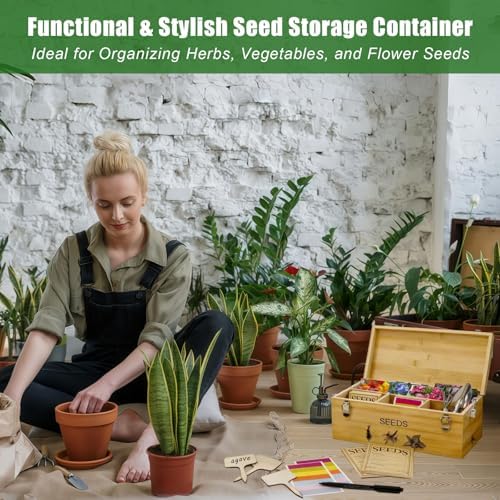 Natural Bamboo Seed Storage Organizer Box, Garden Tools Saving Kit