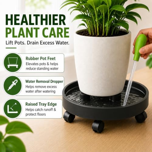 2 Pack 14" Plant Caddy with Wheels, Heavy Duty Rolling Plant Stand Dolly