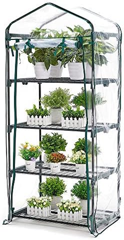 Greenhouse 4 Tier Mini Greenhouse 63x28x20 in Portable Garden Green House, with Zippered PVC Cover, Metal Shelves for Garden Yard Patio Indoor Outdoor, Extra Hooks Wind Ropes 8 Net Rack Buckles