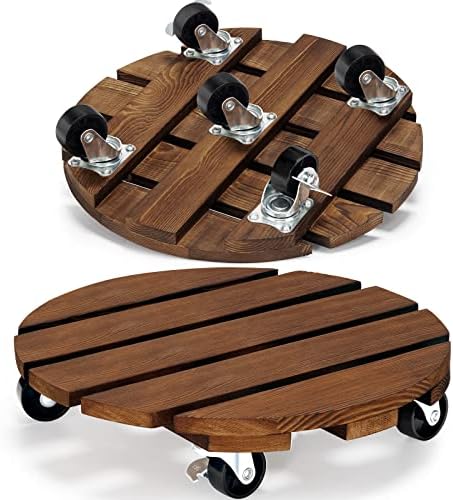 2pack Plant Caddy 12’’Wood Duty Rolling Plant Stand with 2 360° Lockable Caster Wheels,Indoor Outdoor on Roller Patio/Flower Pot/Succulent Pots