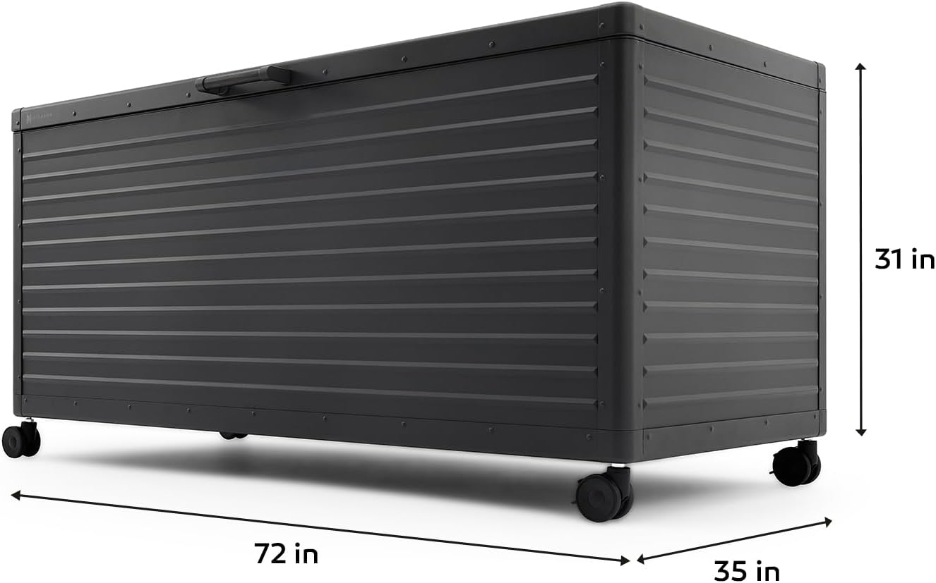 281 Gallon Outdoor Storage Box Waterproof with Wheels, Metal Deck Boxfor Patio Furniture, Garden Tools, Outdoor Cushion, Charcoal