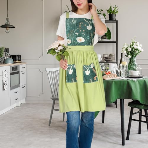Aprons for Women with Pockets, Vintage Pinafore Apron for Kitchen Gardening