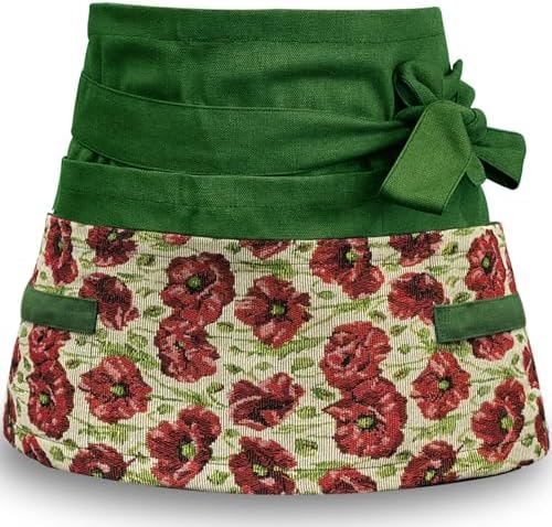Gardening Apron Women, Half Floral Serve Garden Apron with 8 Pockets