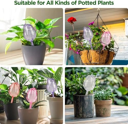 4 Pcs Plastic Self Watering Globes Bulbs for Indoor & Outdoor Plants, Tulip Self Plant Watering Globes, Automatic Plant Watering Devices for Houseplants