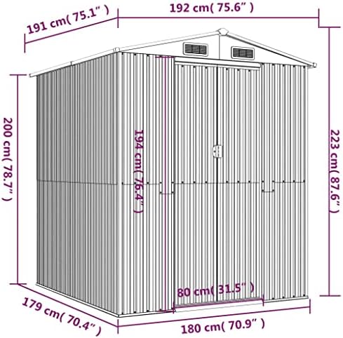 Garden Shed Anthracite Galvanized Steel Large Garden Shed with Ventilated Design and Sliding Bolt Locks for Secure Outdoor Storage