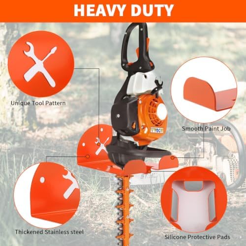 Upgraded Trimmer Rack Wall Mount - 8" Heavy Duty Weed Eater Hanger for Garage Wall, Garden Power Tool Holder Organizer Hooks for Grass Trimmer, Hedge Trimmer, Leaf Blower and Chainsaw, Orange, 2 Pack