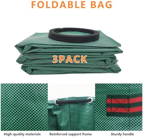 Reusable Lawn & Garden Bags, 3-Pack, 72 Gallons Lawn and Leaf Garden Bags with Reinforced Carry Handles Heavy Duty Garden Waste Bags Camping Yard Recycling Trash Bags for Debris Leaves Grass