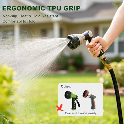 FANHAO Metal Thumb Control Garden Hose Nozzle Heavy Duty, 8 Spray Patterns