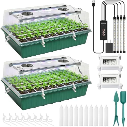 Seed Starter Tray with Grow Light, Seed Starter Kit with Humidity Dome, Seed Starting Trays for Indoor Plant,Seedling Starter Trays for Germination (2 Pack 120Cell Green)