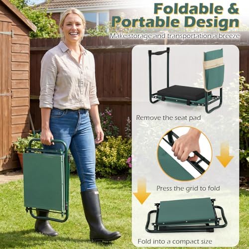 Garden Kneeler and Seat with 15.5" L×11" W EVA Kneeling Pad, Green
