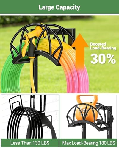 Garden Hose Holder, Freestanding Water Hose Reel Stand, Holds 160 FT, Black
