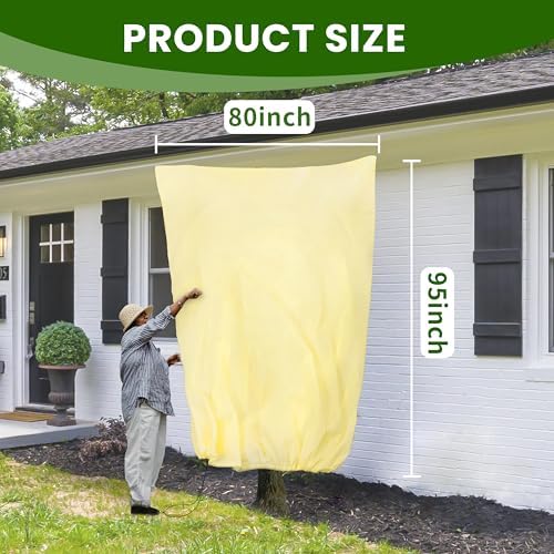 80”(W) x95”(H) Plant Covers Freeze Protection, 2.8oz/yd²Heavy-Duty Tree Covers, 2 Pack Extra Large Frost Cloths & Blankets with Zipper Drawstring for Fig Palm Citrus Lemon Trees and Shrubs
