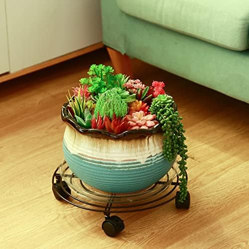 3 Packs Large Metal Plant Caddy with Wheels 13" Heavy-duty Wrought Iron Rolling Plant Stands with Casters Plant Dolly Plant Roller Base for Indoor and Outdoor Plant Pot Movers Saucers Brown