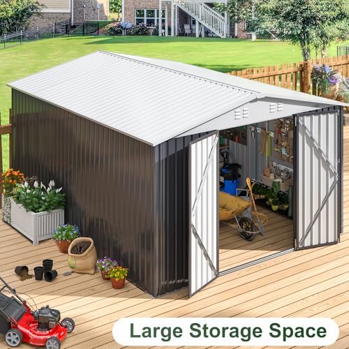 WKM 10x12 FT Outdoor Storage Shed for Backyard, Patio Lawn, White