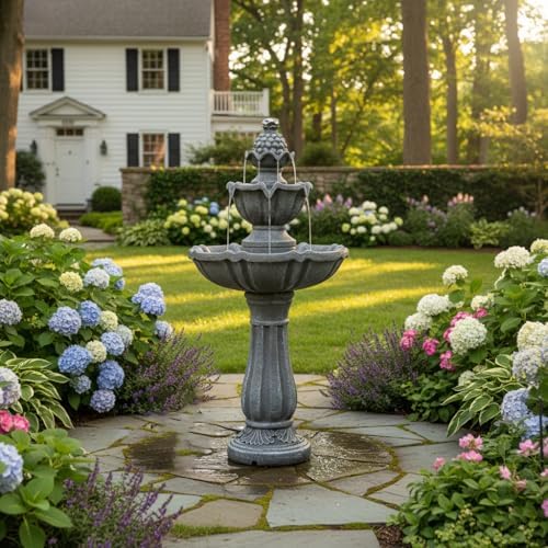 XBrand 36.2" 2-Tier Solar Water Fountain, Outdoor Freestanding Resin Bird Bath with Pump, Gray