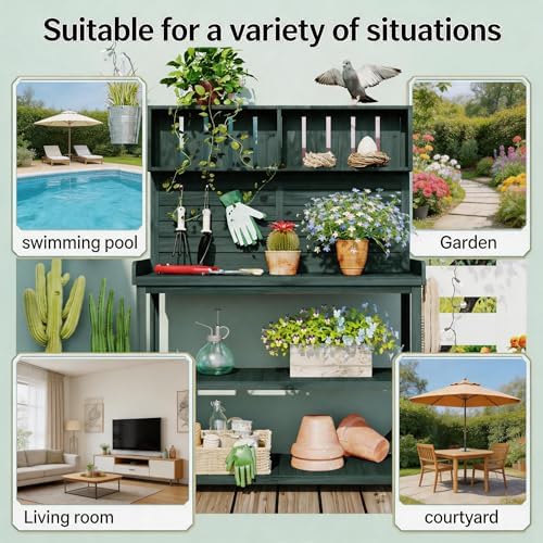 Outdoor Potting Bench with Storage Shelves and Side Hook, 65 in