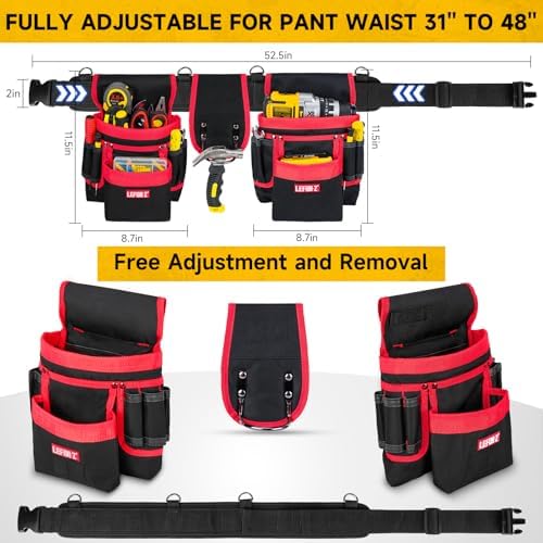Tool Belt with 4 D-Rings,27-Pockets Tool Belts for Men,Construction