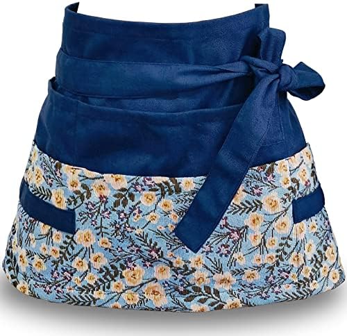 Gardening Apron Women, Half Floral Serve Garden Apron with 8 Pockets