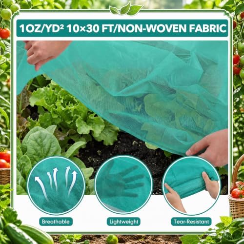 Frost Cloth Kit 10x33 ft Plant Cover Freeze Protection, Green