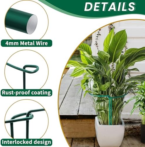 TCBWFY 10 Pack Garden Plant Support Stakes,10" Widex16 High Heavy Duty Interlinked Half Round Peony Support Ring Cage for Indoor Outdoor Plants,Plant Supports for Peony,Tomato,Hydrangea,Rose