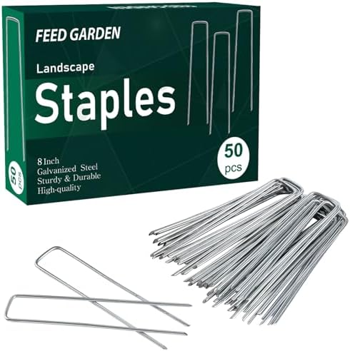 8 Inch 50 Pack Galvanized Landscape Staples 11 Gauge Anti-Rust Garden Stakes Landscaping Fabric SOD Pins Yard Stakes for Weed Barrier Fabric