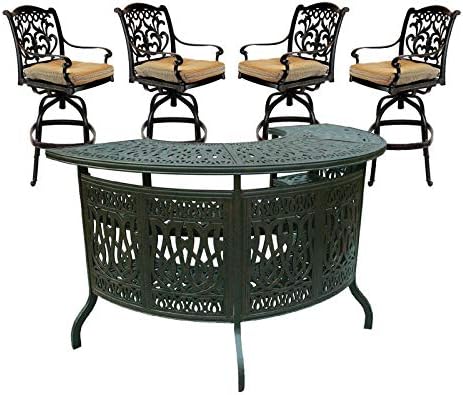 PatioLand Mandalay Patio Cast Aluminum 5pc Party Bar with Half Moon Bar Table - Antique Bronze