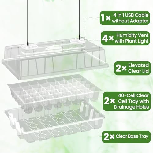 Seed Starter Trays with Grow Lights, 80 Cells, 2 Pack