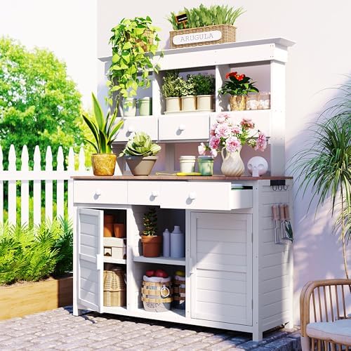 66 Inch Garden Potting Bench with 6 Drawers, White