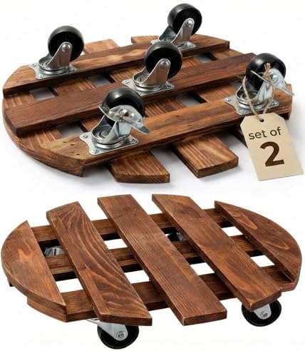 ZXZYHFTY 14 Inch Rolling Wood Plant Caddy with Wheels, 2 Pack