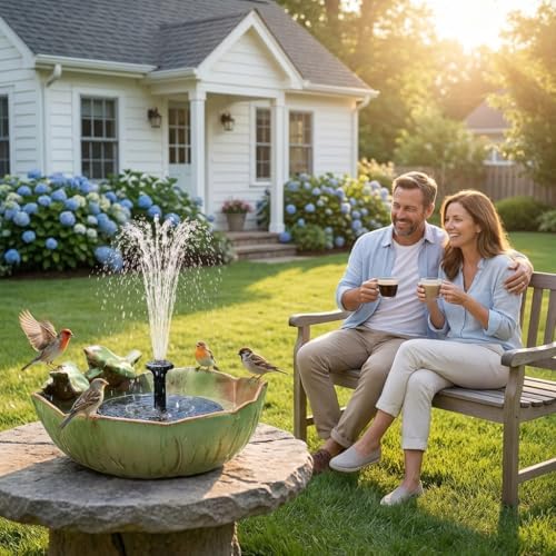 Large Ceramic Bird Bath Bowl with Solar Powered Fountain, Solar Bird Bath Fountain for Outdoors, Hummingbird Solar Water Fountain for Bird Bath, Tabletop Garden Bird Bath for Patio Yard Outdoor Décor