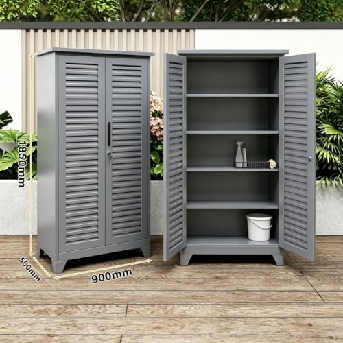 Outdoor Storage Shed with Lockable Doors, Large Tool Storage Shed, Gray