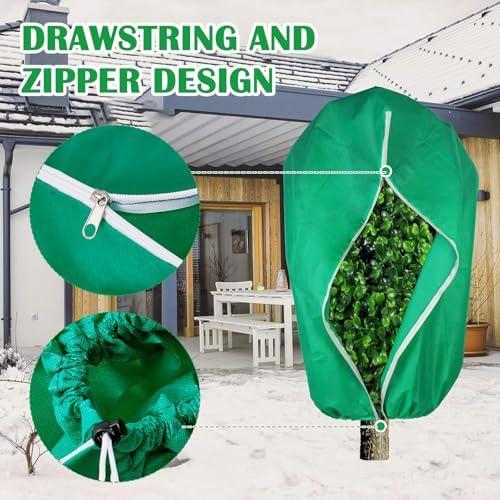 Plant Covers Freeze Protection, 98in*141in Winter Frost Cloths 2.8oz/yd² with Zipper and Drawstring, Garden Cover Protective Blankets for Outdoor Plants Fruit Palm Olive Trees (Green, 1pc)
