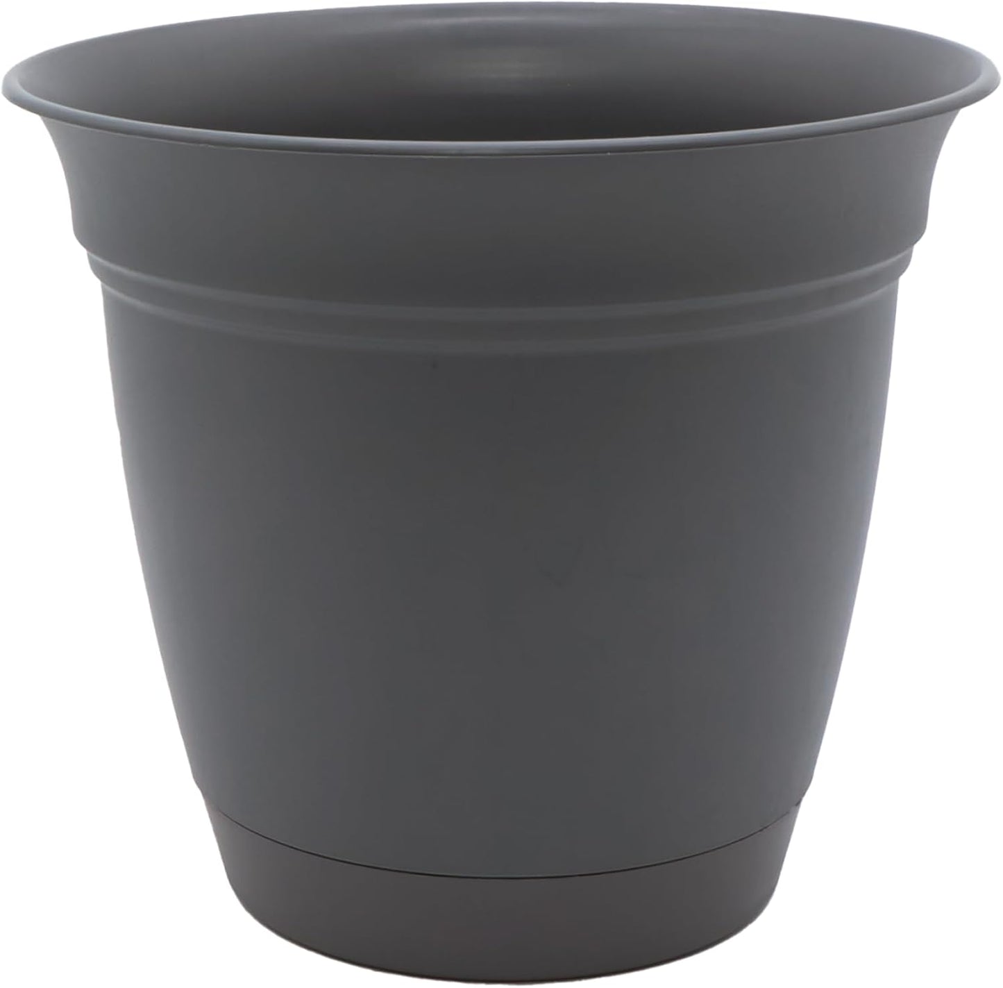 The HC Companies Eclipse Round Planter with Saucer - Outdoor & Indoor Plant Pot with Drainage Holes - Lightweight, UV-Resistant Plastic Pots for Plants, Flowers & Herbs (12" Warm Gray, Pack of 1)