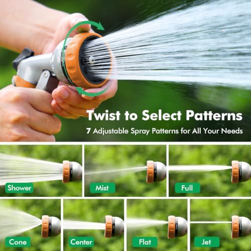 RESTMO Garden Hose Nozzle, Heavy Duty Metal Water Hose Nozzle with 7 Adjustable Spray Patterns, High Pressure Hand Sprayer with Flow Control, Best for Watering Plant & Lawn, Washing Car & Pet, Orange