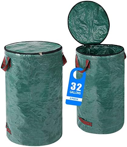 2 Pack 32 Gallons Reusable Yard Waste Bags with Lid Lawn Leaf Bags