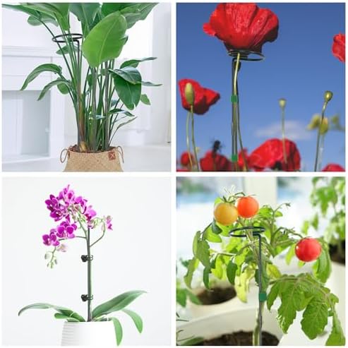 6 Packs Plant Support Sticks for Indoor Plants, Two Sizes (12 or 24 Inches) Orchid Stick and Clip, 0.18 inch Thicker Support Stake with Plant Ties and 12 Pcs Plant Clips for Flowers