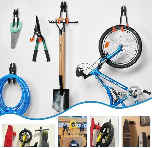 GeeWatom 2 Pack Garage Storage Utility Hooks，Garage Garden Tool Organizer，Steel Wall Mount Hooks, Garden Small U Hooks (Type O-Orange)