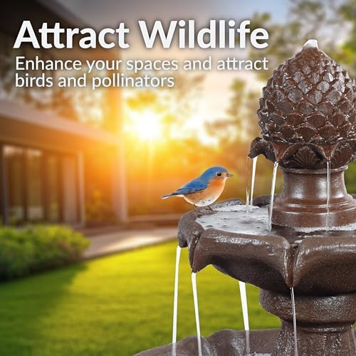 Sunnydaze 46" 2-Tier Solar Water Fountain, Pineapple Top, Rust Finish