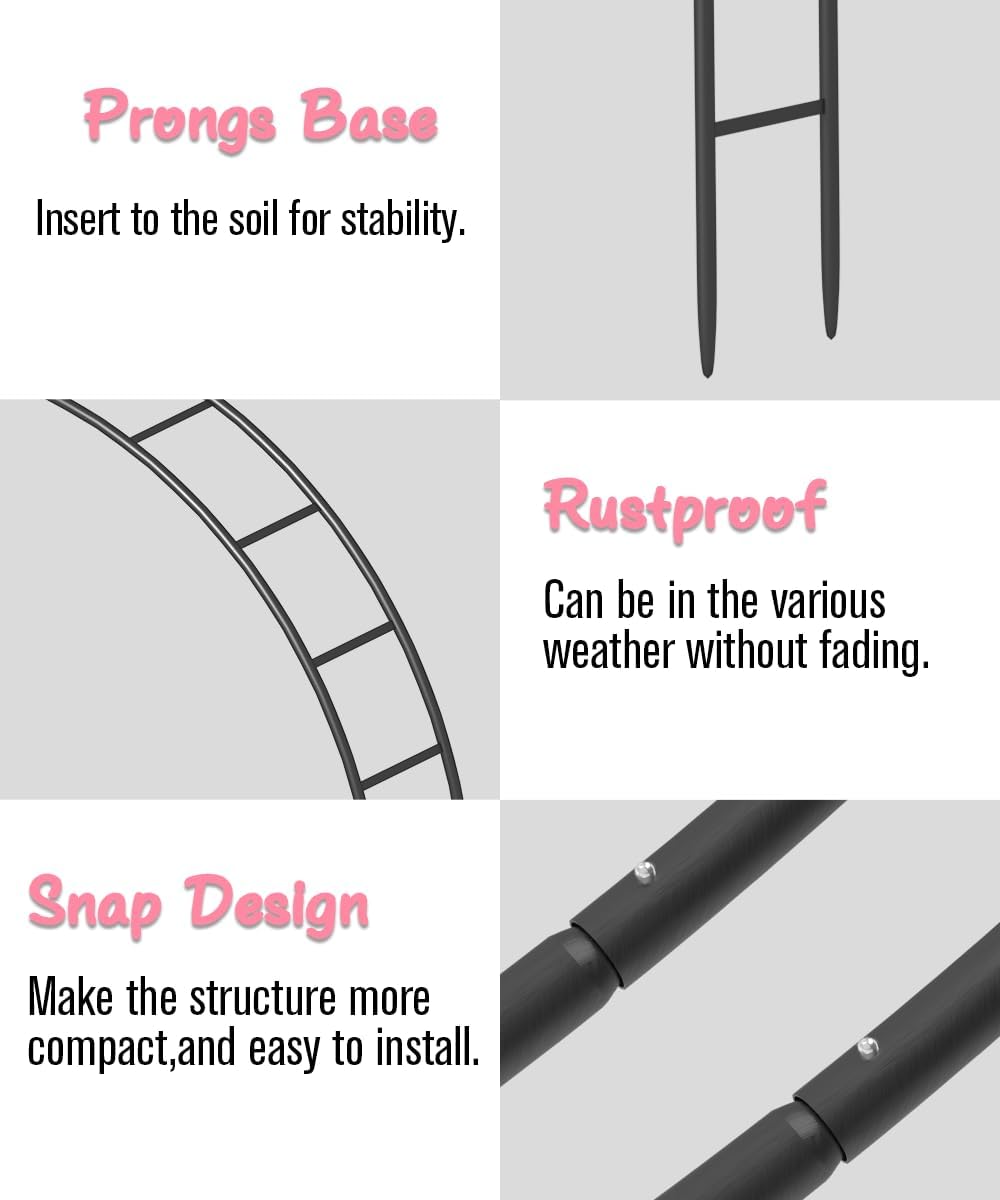 Queension Metal Arch Backdrop Stand 7Ft Wide 7.7Ft High, Wedding Arch Frame for Wedding Decorations, Balloon Arch Stand with Base for Ceremony, Outdoor Garden Arch Trellis for Climbing Plants, Black