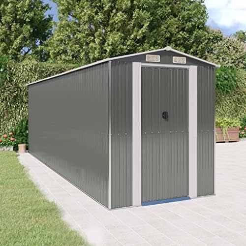 Light Grey Galvanized Steel Large Sliding Components Garden Shed, Spacious Outdoor Storage for Tools and Pool Gear, Durable Water-Resistant Steel Construction